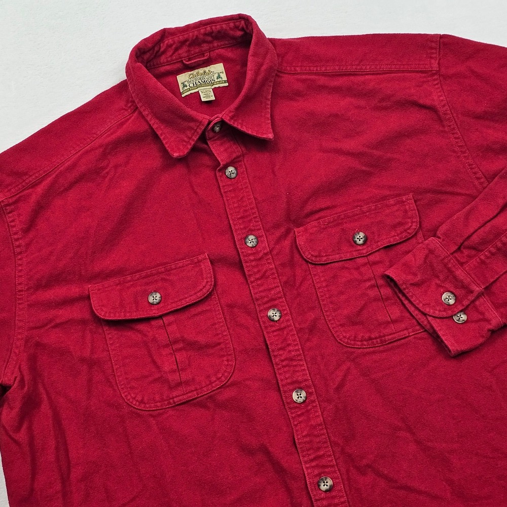 Cabelas Button Down Mens 2XL Red Chamois Heavyweight Cotton Workwear Lumberjack